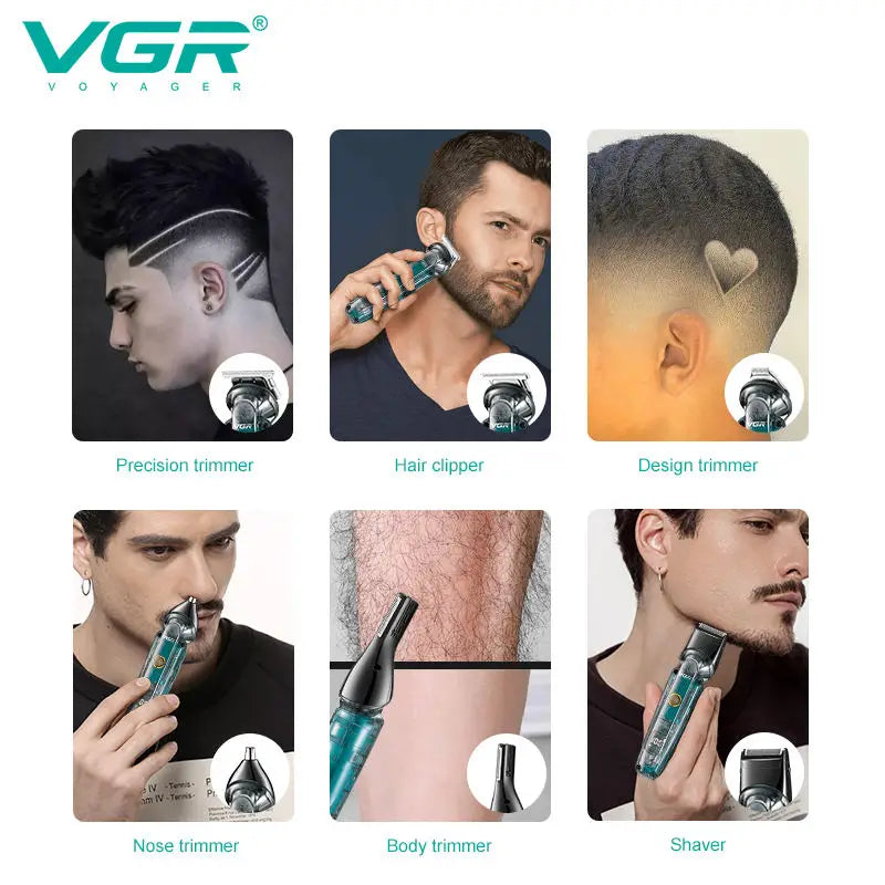 VGR 102 6-in-1 high-end men's hair clipper professional shaver oil head carving electric pusher nose hair trimmer hair remover Peaceful Pleasures Health and Wellness