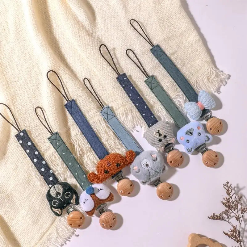 Baby Pacifier Holder Chain with Wooden Clip | Cotton Lanyard
