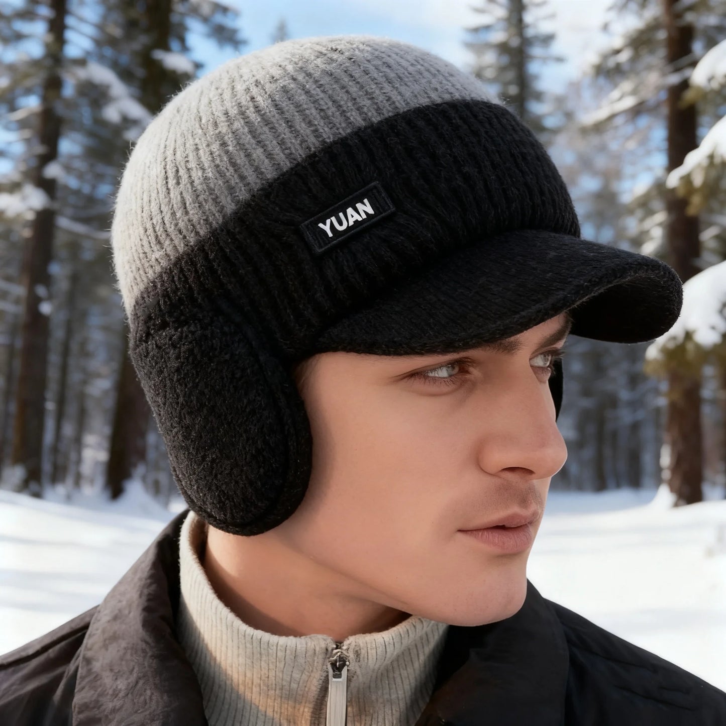 Dual-Tone Knit Baseball Cap - Outdoor Activities | Fashionable Dad Hat with Ear Protection | Perfect for Couples Hats for Men Peaceful Pleasures Health and Wellness