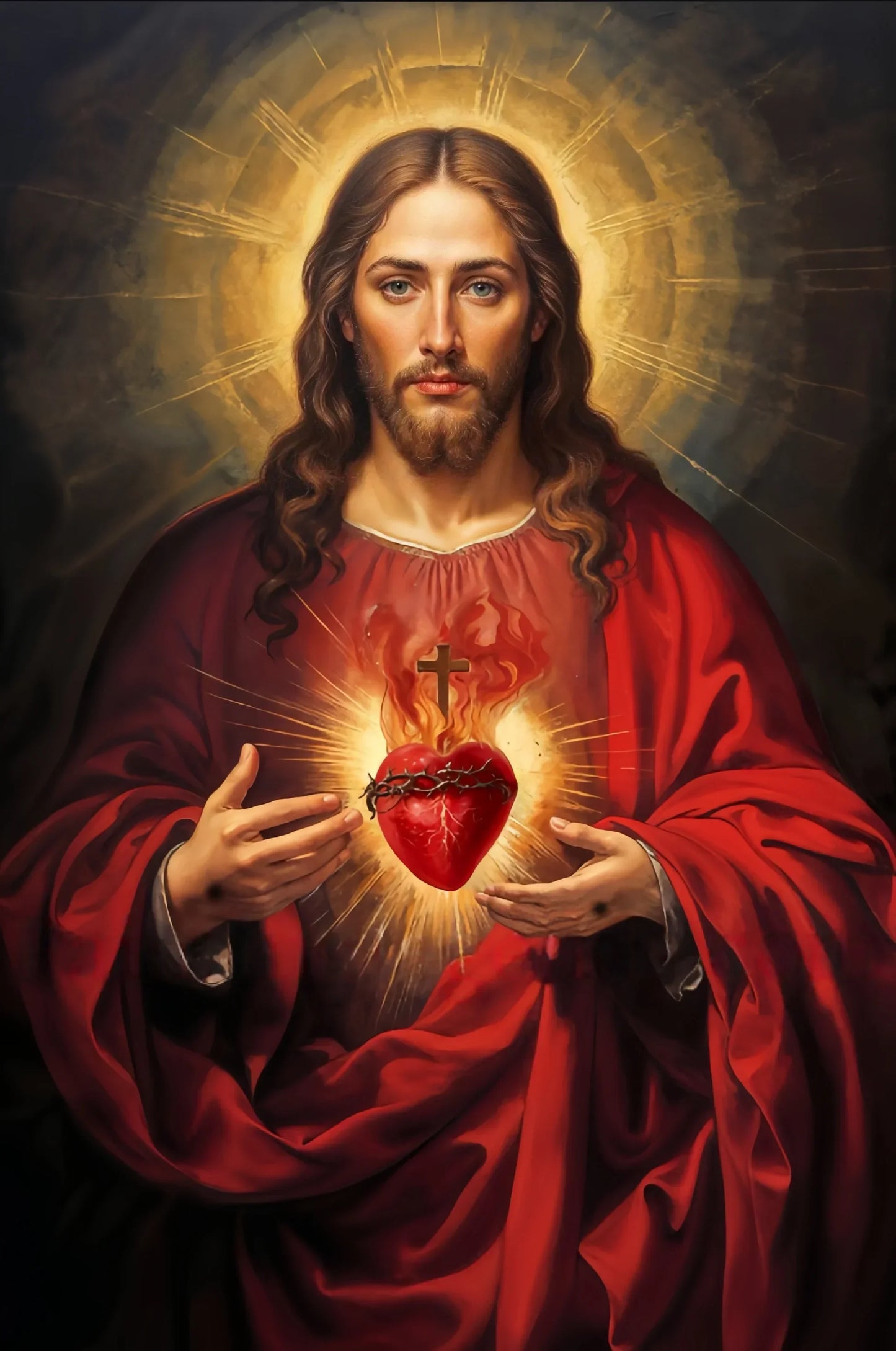 Sacred Heart Jesus & Virgin Mary Canvas Wall Art | Religious Print