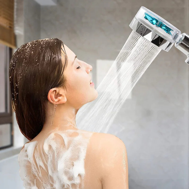 360 Degrees Rotation Turbo Fan Shower Head High Pressure Water Saving Spray Adjustable Showerhead Filters Bathroom Accessories Peaceful Pleasures Health and Wellness