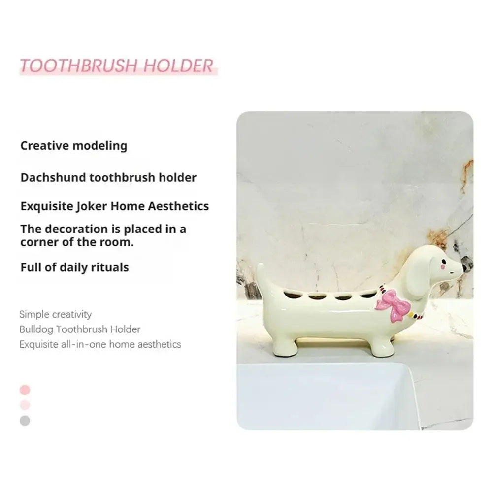 Dachshund Ceramic Toothbrush Holder Storage Rack Bathroom Sink Washstand Toothbrush Base Bathroom Decoration Peaceful Pleasures Health and Wellness