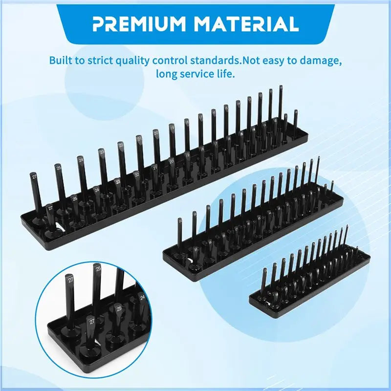 A36T-3Pc Socket Organizer Tray Set Socket Trays 1/4Inch 3/8Inch & 1/2Inch Drive Deep And Shadow Socket Holders Peaceful Pleasures Health and Wellness