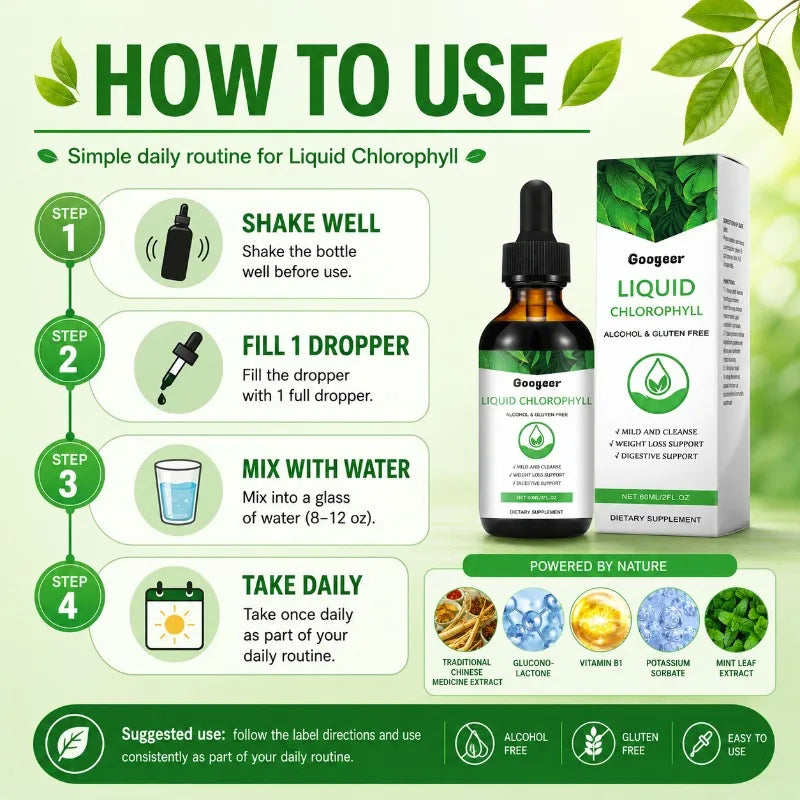 Googeer Liquid Chlorophyll Drops Alcohol-Free 60ml | Wellness
