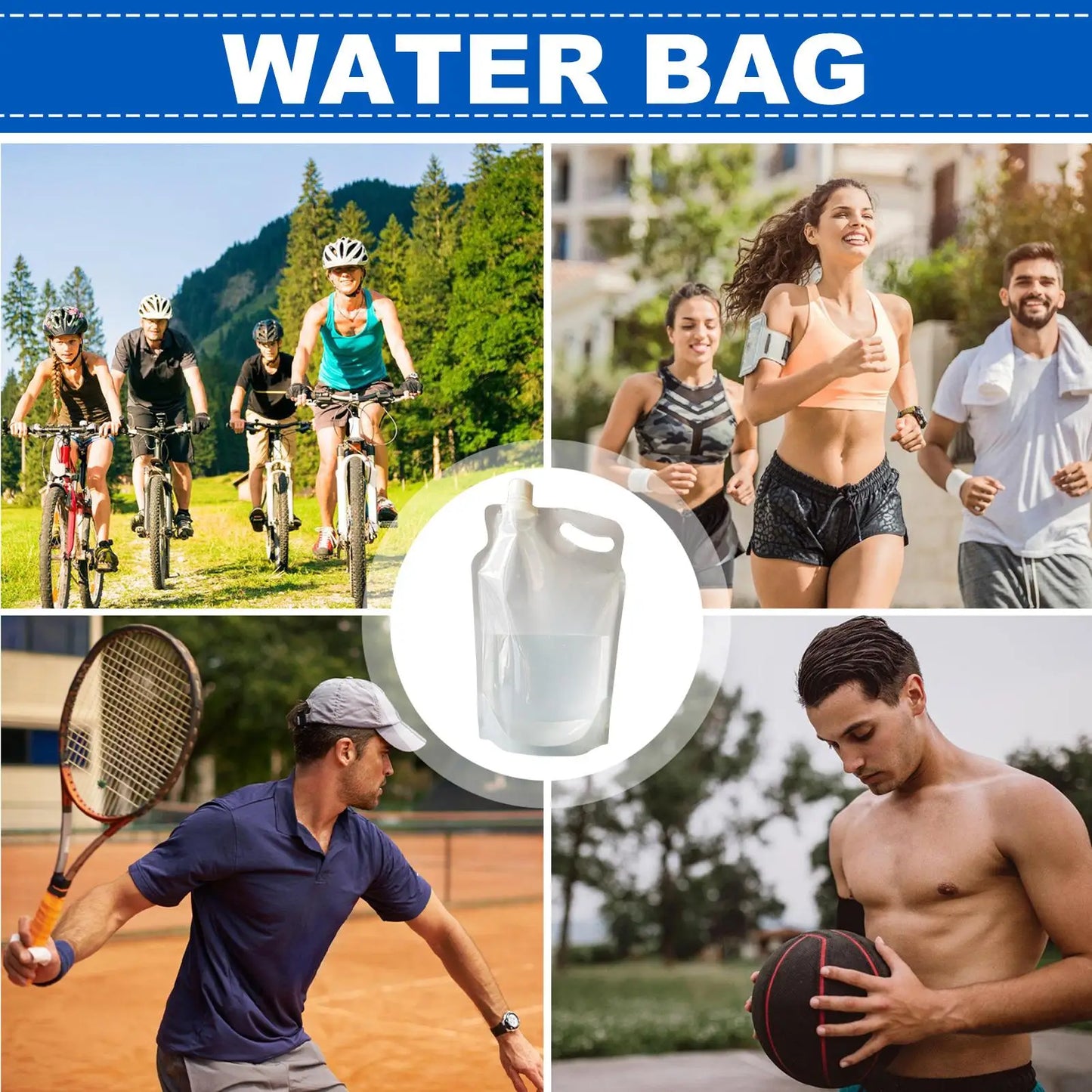 Foldable Water Bag 2L Transparent Reusable Drinking Water Container for Hiking Backpacking, Leakproof Travel Sports Bottle Peaceful Pleasures Health and Wellness