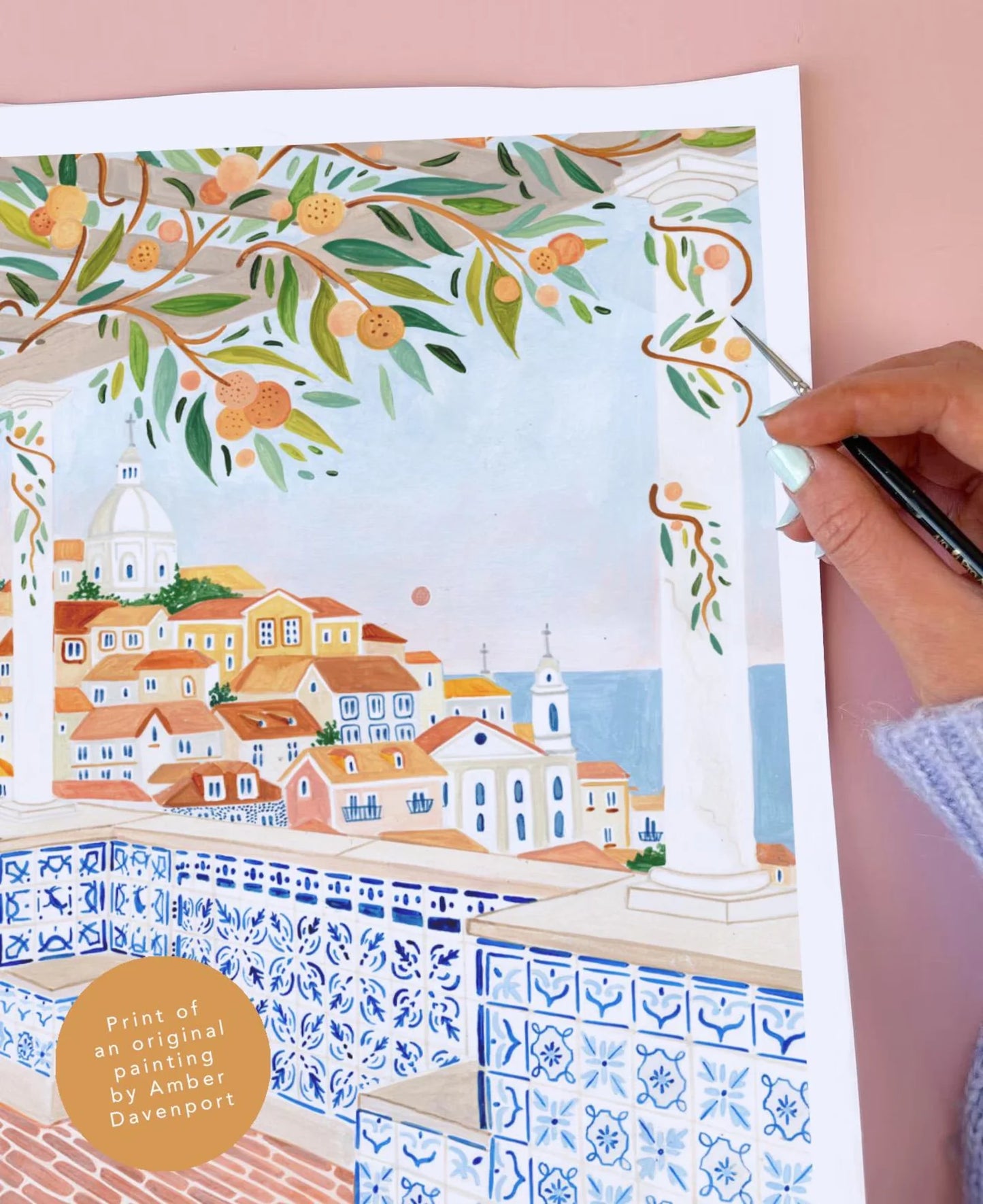Lisbon Poster, Portugal Art Print, Kitchen Wall Art, Portuguese Tile, Hand Painted, Travel, New Home, Housewarming Gift, Quirky Peaceful Pleasures Health and Wellness