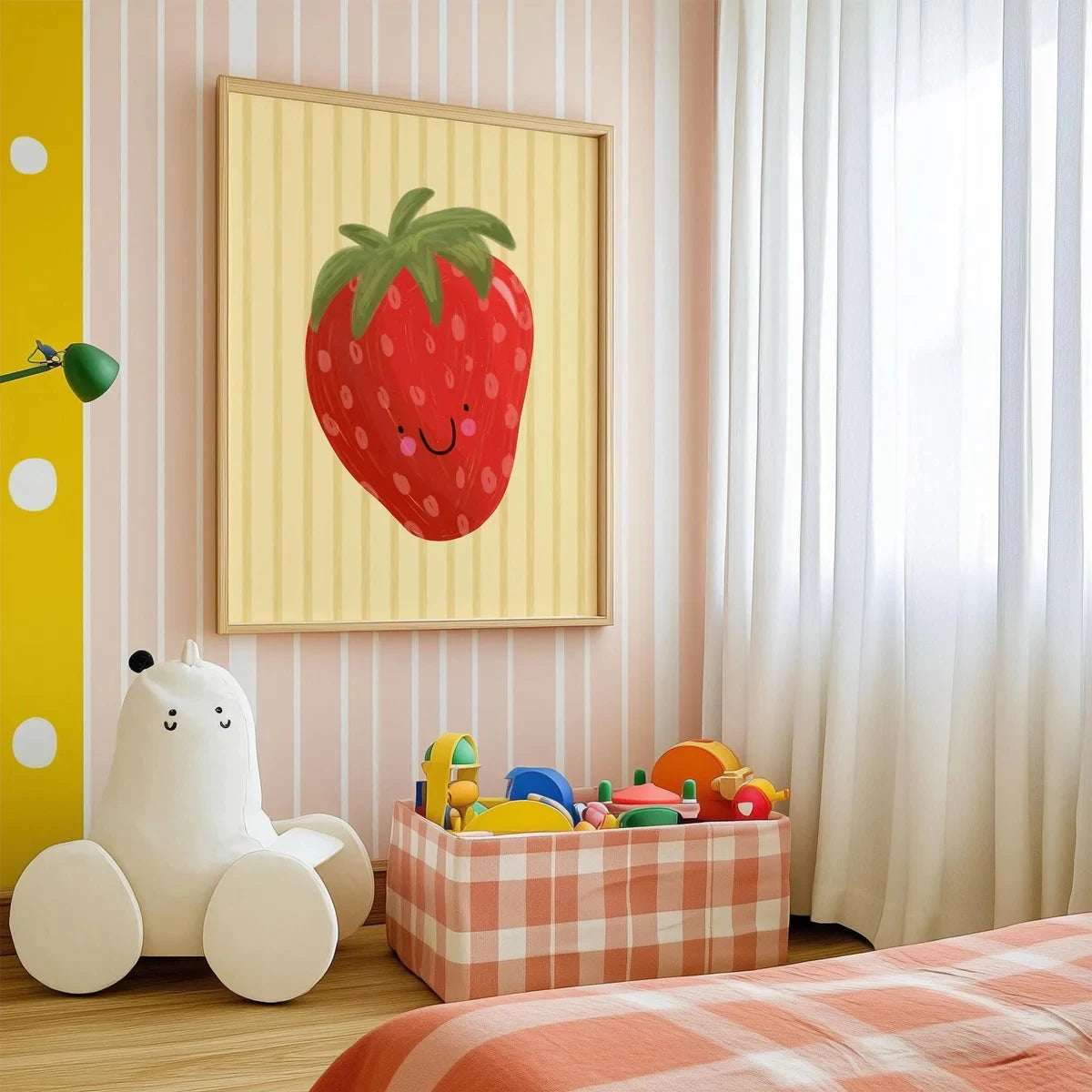 Cartoon Strawberry Canvas Wall Art Print | Kids Room Decor