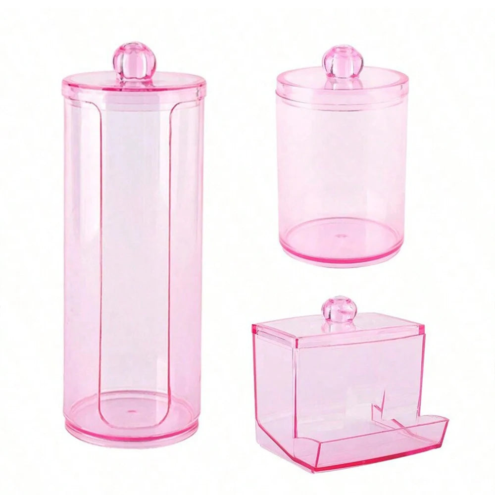 3pcs Q-tip Holder Apothecary Jar Set with Lids – Cotton Ball & Swab Dispenser Bathroom Organizer