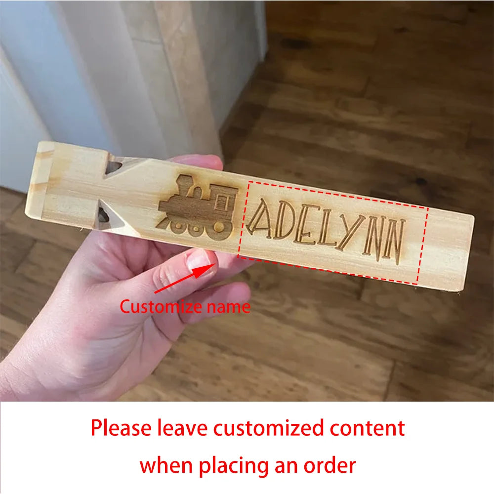 Personalized Engraved Wooden Train Whistle Toy Set – 5 Pack