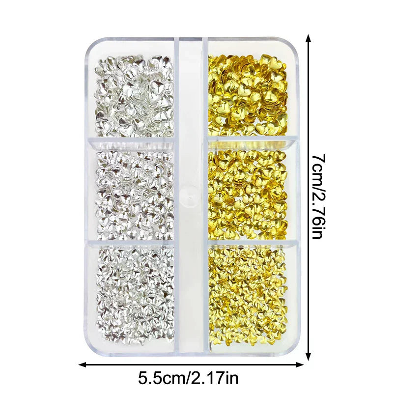 6Grids 3D Metal Heart Nail Art Charms Gold/Silver Starlight Rivets Nails Decorations Y2K Manicure Accessories Nail Parts Jewelry Peaceful Pleasures Health and Wellness