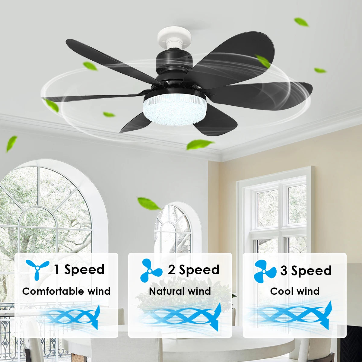 E27 Socket Ceiling Fan with LED Light & Remote Control