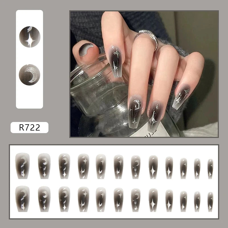 Y2k Fake Black Nail Long Ballet Reusable Adhesive Acrylic Press On Set Nails Dark Artificial False Nails Arts 24pcs Peaceful Pleasures Health and Wellness ONESIZE