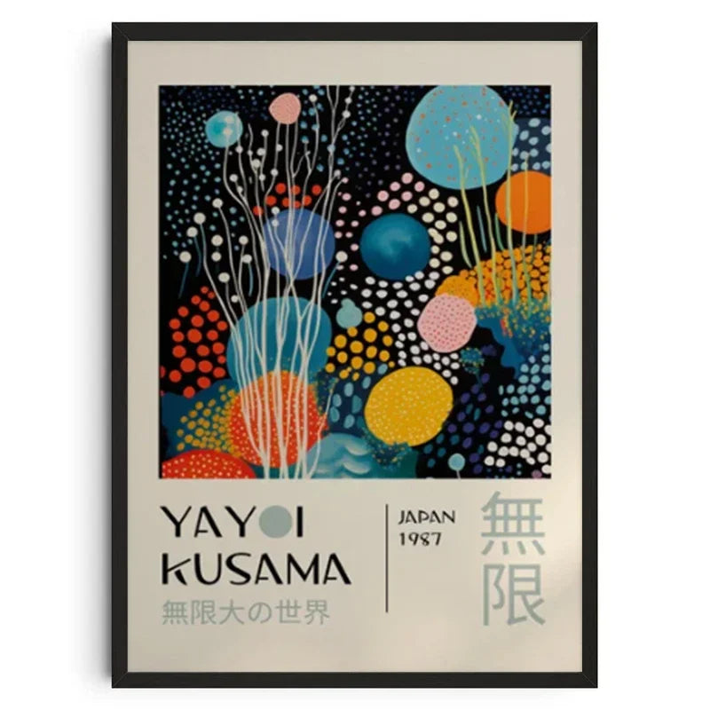 Abstract Yayoi Kusama Style Canvas Poster, Japanese Modern Art Mural Frameless Wall Art for Home Living Room Gallery Decor Peaceful Pleasures Health and Wellness