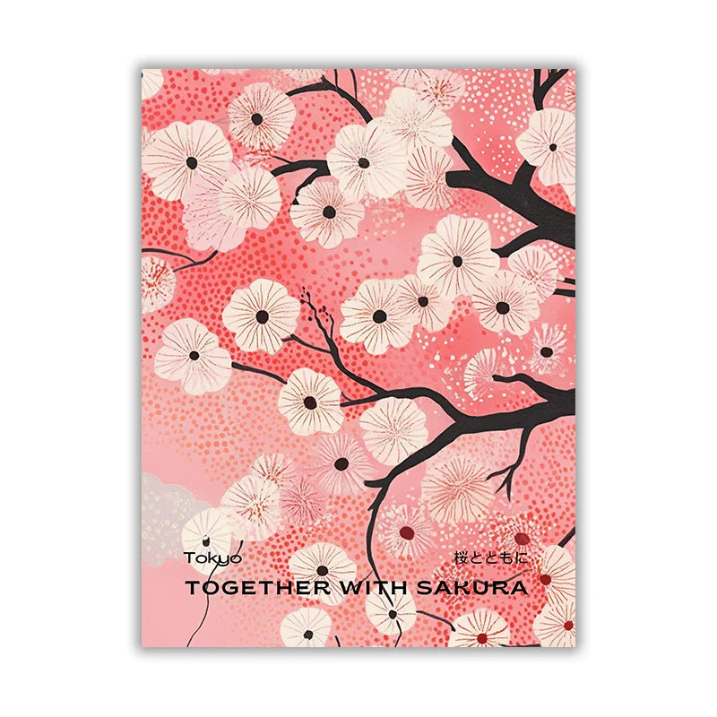 Japanese Ukiyo-e Style Fuji Mountain Cranes Cherry Blossom Canvas Print Poster Vintage Japandi Art Prints Wall Art Home Decor Peaceful Pleasures Health and Wellness VA1741 55x75cm