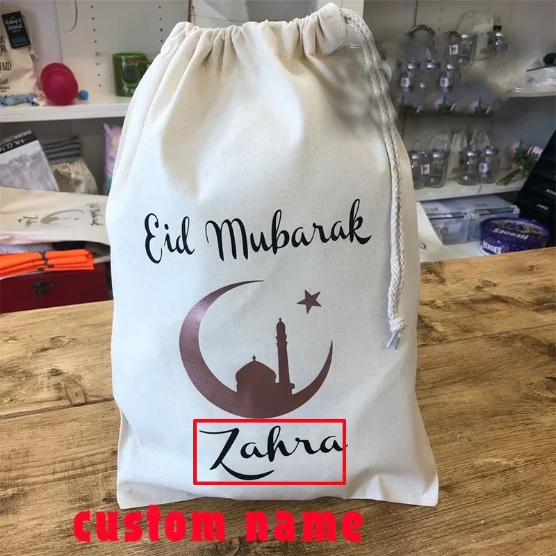 Personalised Eid Mubarak Gift Bag | Ramadan Sack for Kids Personalised Gift Bag Peaceful Pleasures Health and Wellness Personalised name B tell us the name 30X40cm