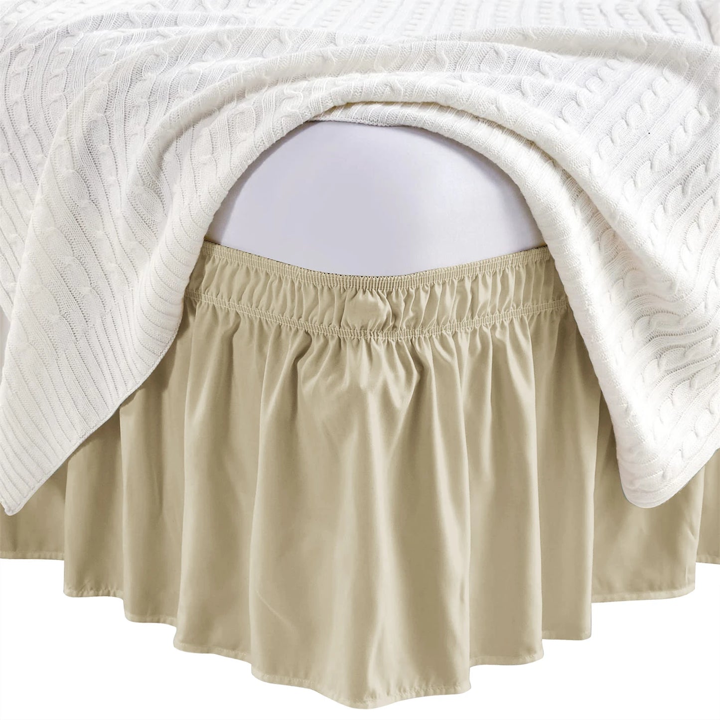 Bed Skirt Elastic Wrap Around Wrinkle Free & Fade Resistant Adjustable Bed Skirts Full Size for Women Men Kids & Teens Bedding Peaceful Pleasures Health and Wellness Khaki King 78x80x15inch