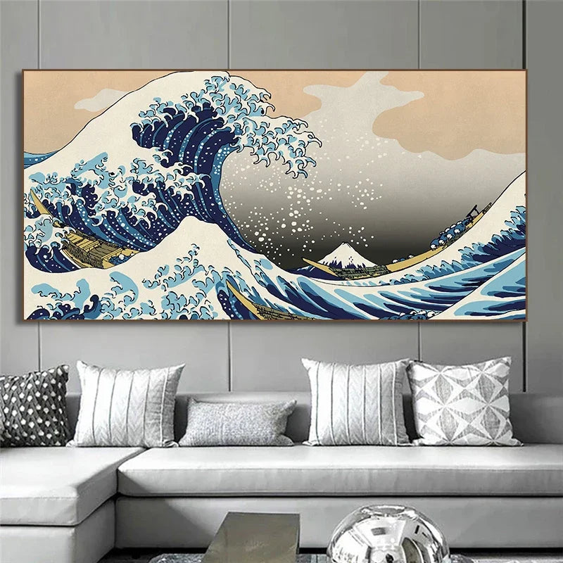 Katsushika Hokusai Poster "The Great Wave" Canvas Painting Print Japanese Wall Art, Exhibition Poster for Living Room Home Decor Peaceful Pleasures Health and Wellness