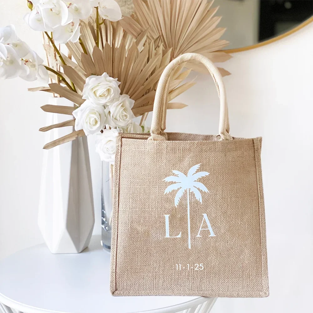 Custom Palm Tree Burlap Tote Bag | Bridal Shower Beach Gift