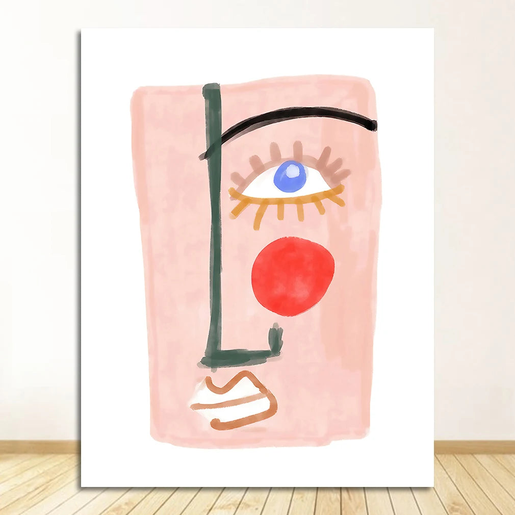 Pink Lucky You Nordic Abstract Line Face Canvas Wall Art
