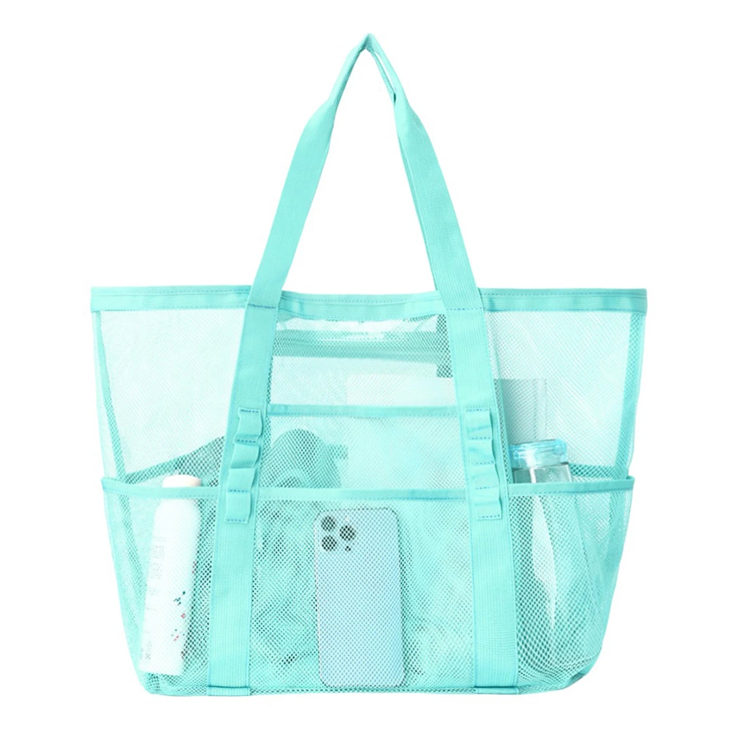 Mesh Beach Bags Beach Tote Bag With Multi Pockets Large Capacity Travel Tote Handbag Swim Pool Bag Multifunctional Storage Bag Peaceful Pleasures Health and Wellness Mint Green