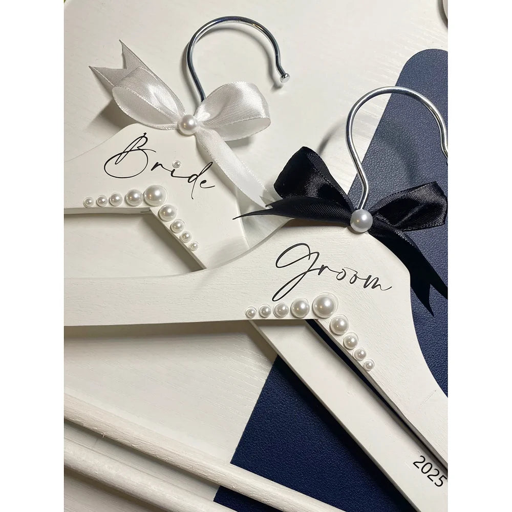 Bride & Groom Pearl Wedding Dress Hangers – 2pc Set