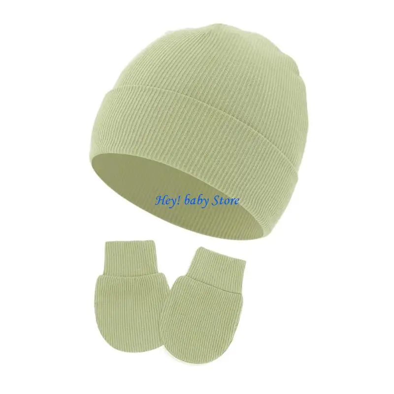 Newborn Baby Bonnet Hat & Anti-Scratch Mittens Set | Cotton