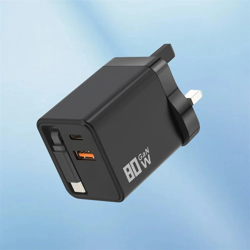 80W GaN Fast Wall Charger with USB-C Cable | iPhone & Android