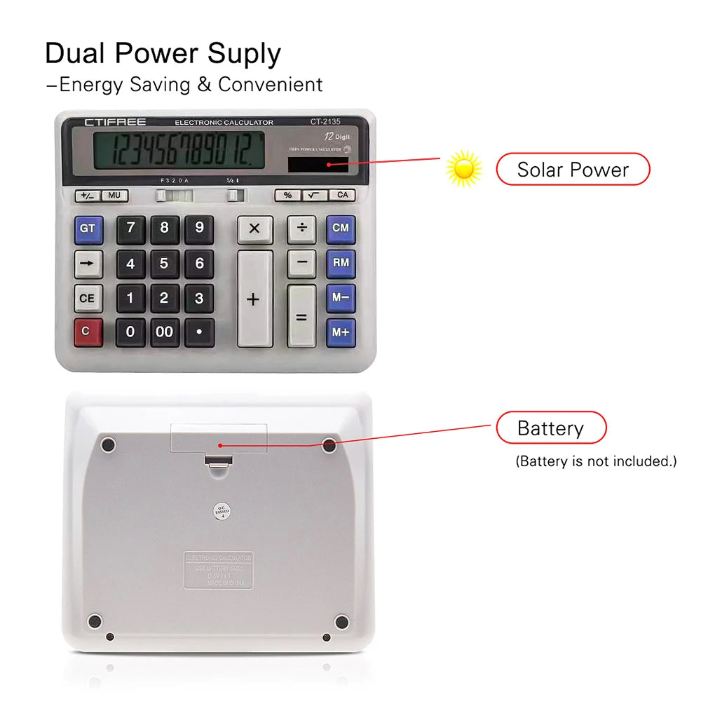 Aibecy 12-Digit Solar Battery Desktop Calculator Big Button