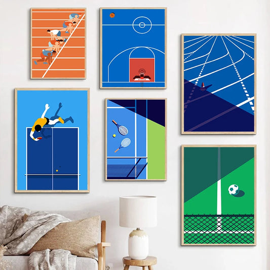Sports Court Canvas Wall Art | Basketball Football Tennis Poster Canvas Wall Art Peaceful Pleasures Health and Wellness