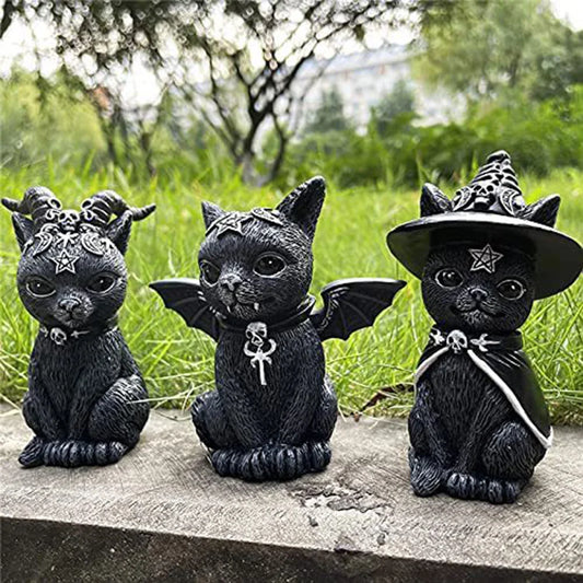 Black Cat Witch Figurine | Hand-Painted Halloween Sculpture Cat Witch Figurine Oasis Select