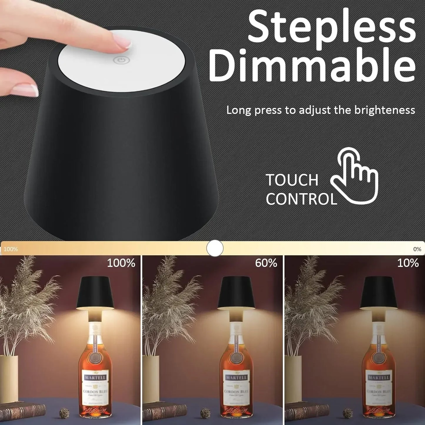 Rechargeable Table Lamp LED Touch Sensor Desktop Night Light Wireless Reading Lamp for Restaurant Hotel Bar Bedroom Decor Light Peaceful Pleasures Health and Wellness