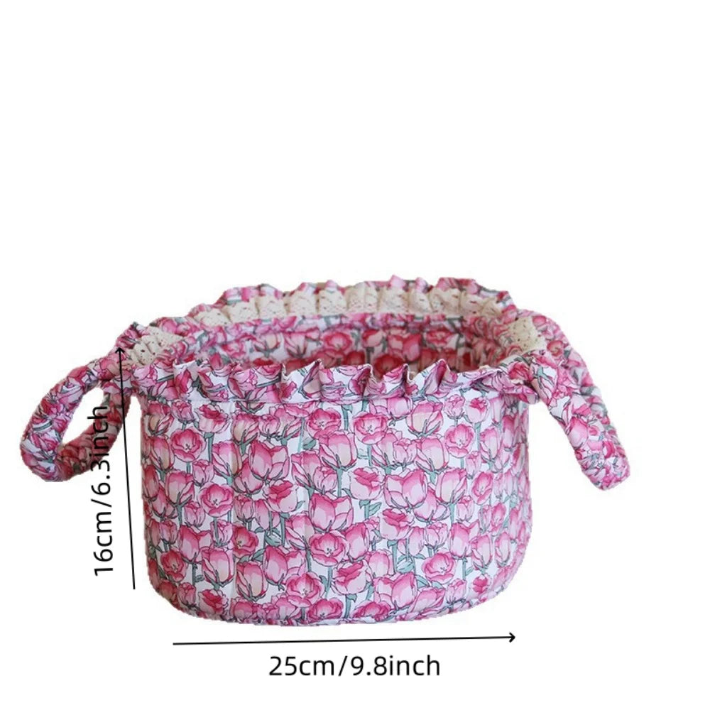 Korean Pastoral Fabric Storage Basket Sundries Toy Cosmetic Storage Box Cute Floral Underwear Organizer Furniture Decoration Peaceful Pleasures Health and Wellness