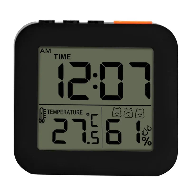 Modern LCD Digital Clock Living Room Alarm with Humidity Display Timer Snooze Mode Desk Clock Desk Decorating Bedroom Stuff Peaceful Pleasures Health and Wellness Black