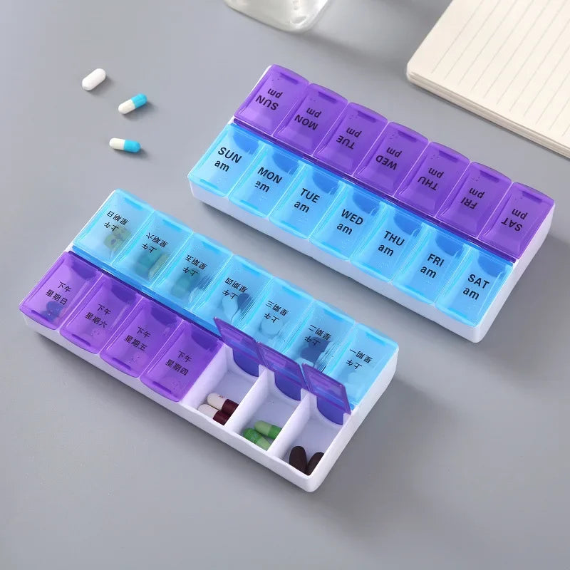 Weekly 14 Grids 7 Days Pill Box Portable Travel Cases Organizer Pill Container Storage Tablets Vitamin Medicine Peaceful Pleasures Health and Wellness