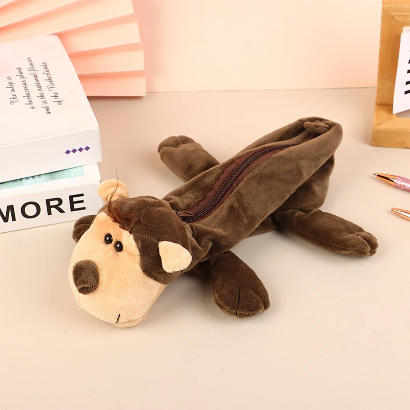 Cute Animal Plush Pencil Case – Lion Tiger Bear Pen Pouch