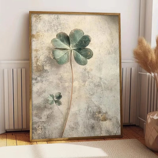 Vintage Four-Leaf Clover Canvas Wall Art Print | Home Decor Canvas Wall Art Peaceful Pleasures Health and Wellness G4190 40x50cm Metal Framed