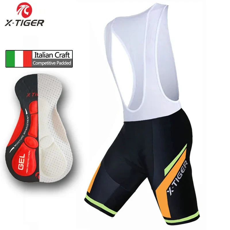 X-TIGER Men's Cycling Bib Shorts – 5D Gel Pad & Lycra