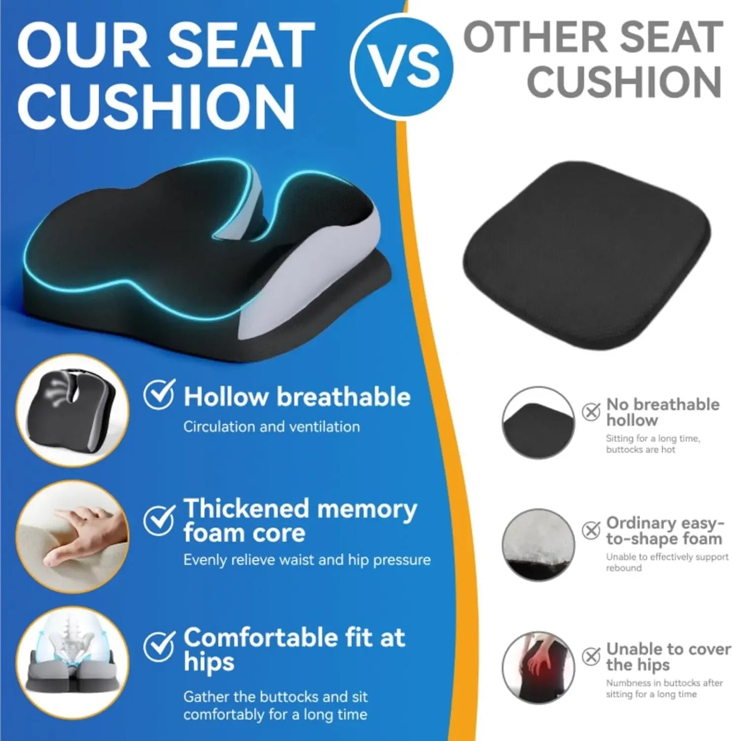 Memory Foam Seat Cushion for Office Chairs, Wheelchair, and Car Seats - Relieves Back and Tailbone Pain Peaceful Pleasures Health and Wellness