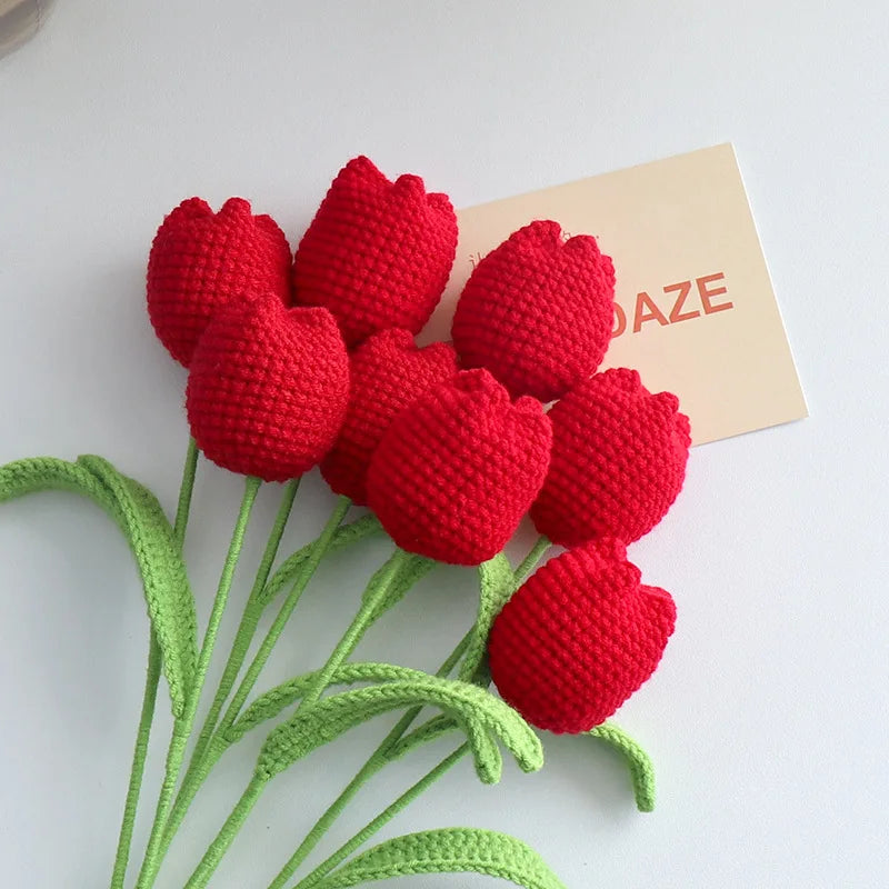 Handmade Crochet Tulip Single Stem Knitted Flower – Home Decor