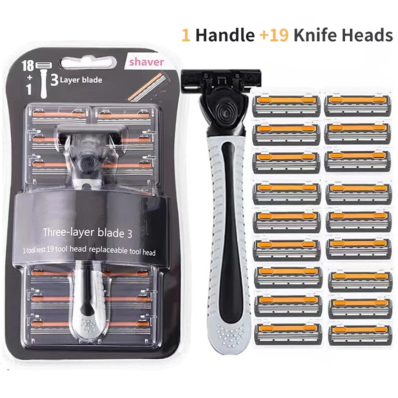 Men's Triple Blade Manual Razor | 19 Replacement Heads