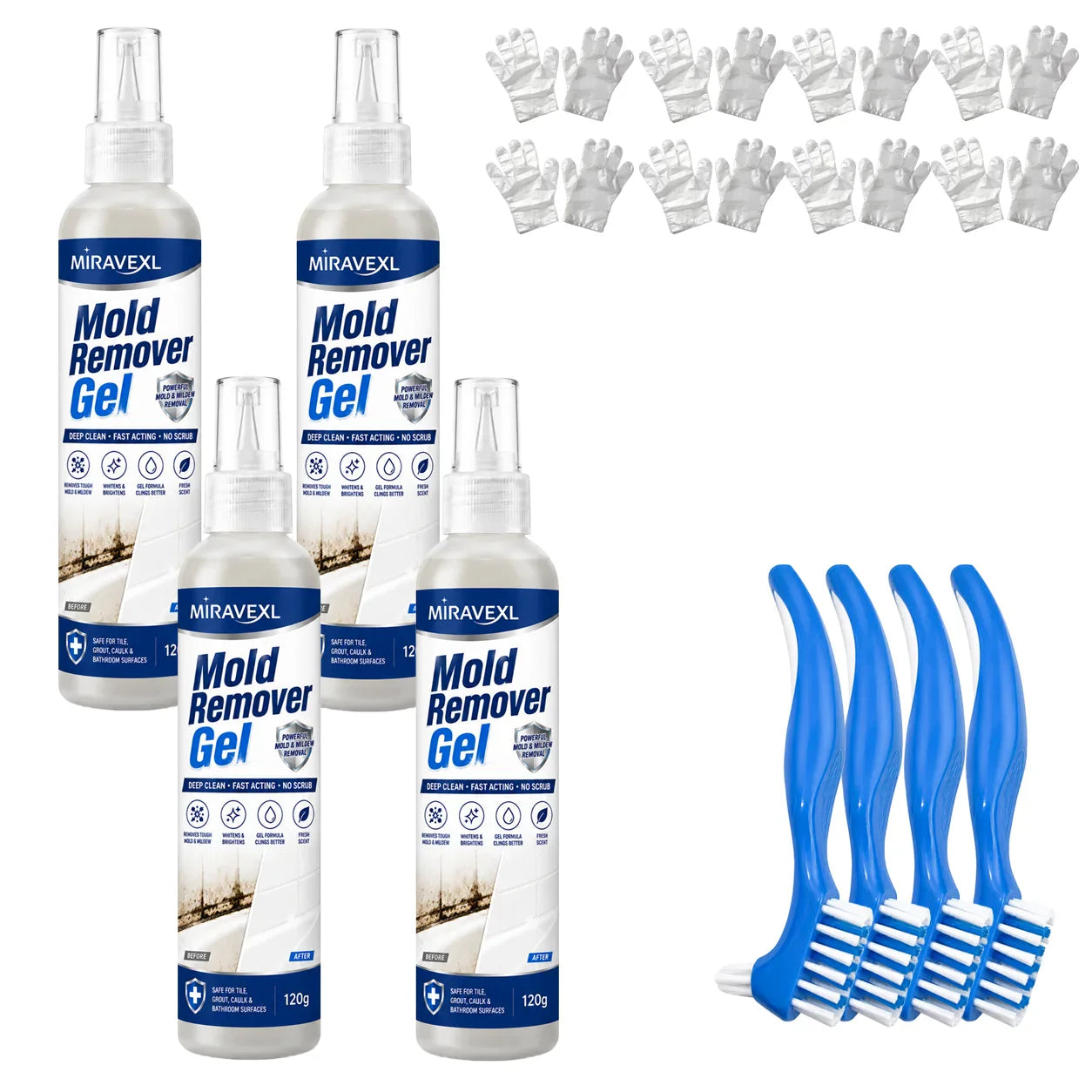 Mold Remover Gel Kit with Brush & Gloves | Grout & Tile Cleaner