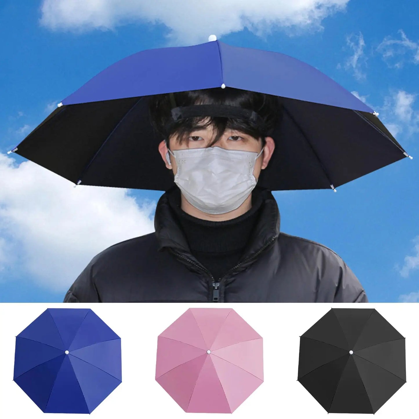 Folding Umbrella Hat Lightweight Adjustable Cap With Elastic Band For Fishing Gardening Hiking Travel Golf Beach Boating Peaceful Pleasures Health and Wellness