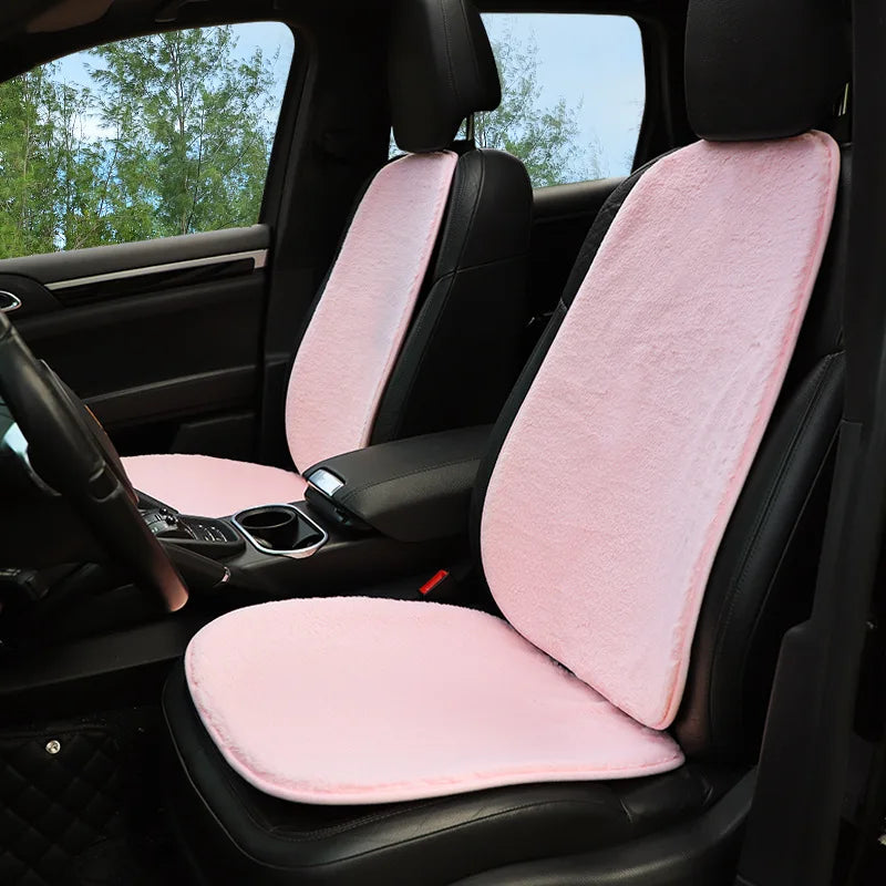Cute Pink Plush Car Seat Cushion | Soft Winter Warm Car Pad