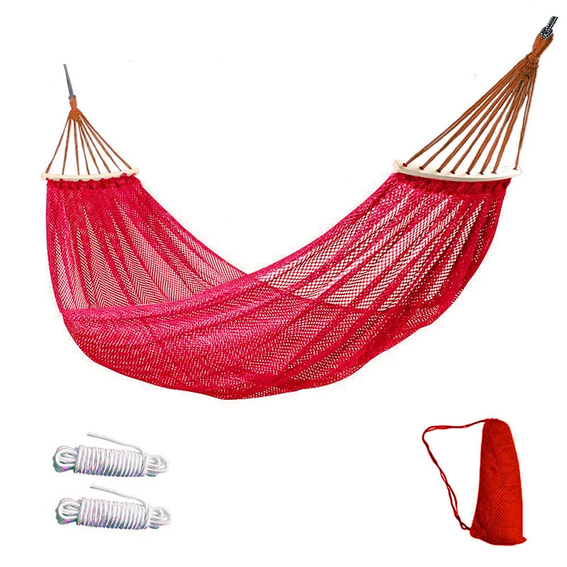 The Hammock Outdoor Ice Wire Mesh Hole Swing and Curved Rod Are Stable Sturdy and Have Good Load-bearing Capacity Peaceful Pleasures Health and Wellness Red