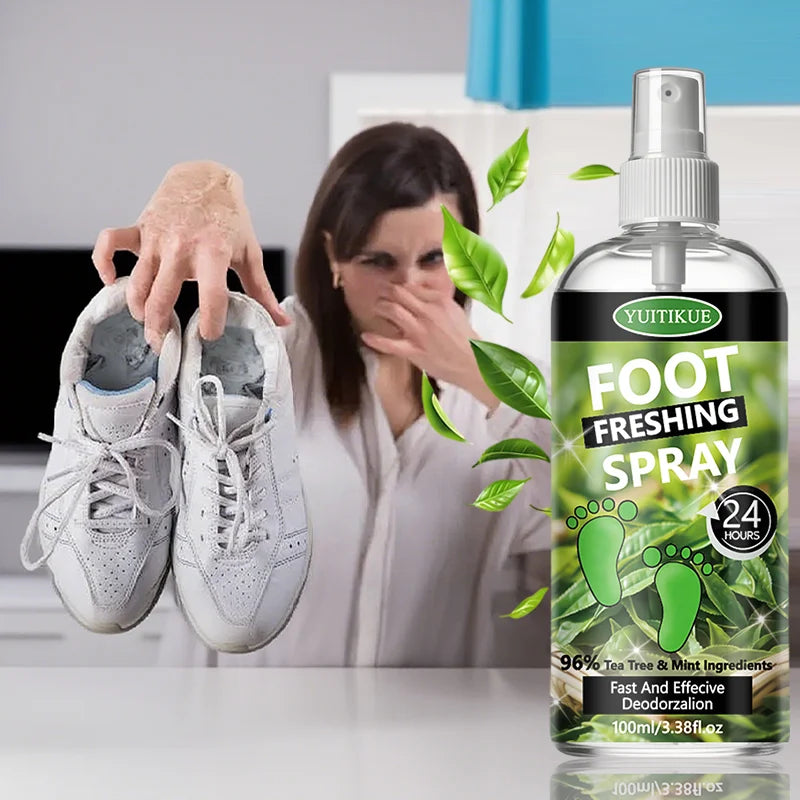 Yuitikue Foot Freshing Spray, 100ml 24H Foot Deodorant Spray with 96% Tea Tree & Mint for Fast Effective Odor Control Peaceful Pleasures Health and Wellness