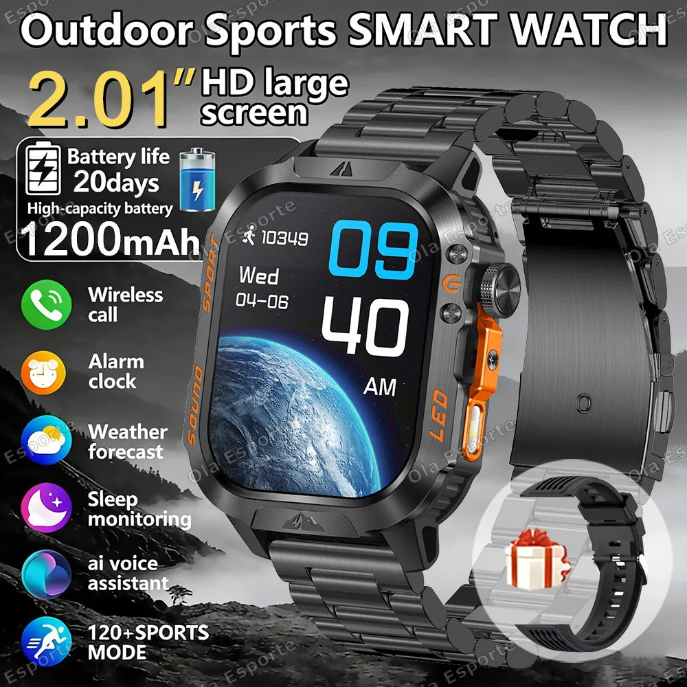 HT30 Military Smartwatch | LED Flashlight, BT Calling, 1200mAh