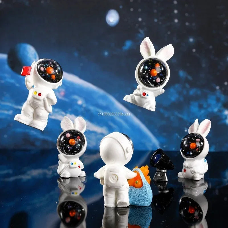 1pc Planet Astronaut and Bunny Rabbit Creative Cartoon Figure Ornament Miniature Resin Craft DIY Accessories Decoration лягушки Peaceful Pleasures Health and Wellness