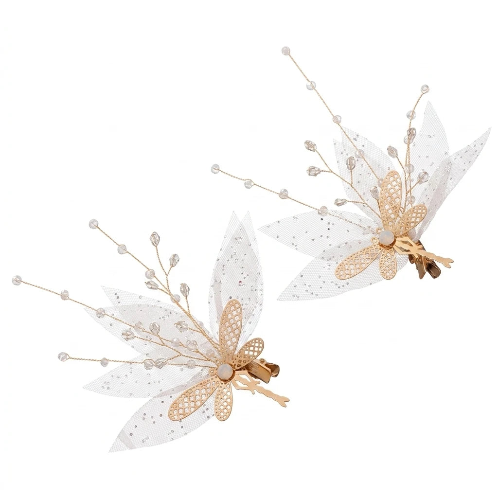 Crystal Butterfly Hair Clips Pair Alloy Mesh Rhinestone Design For Wedding Party Daily Use Peaceful Pleasures Health and Wellness White 1 pair