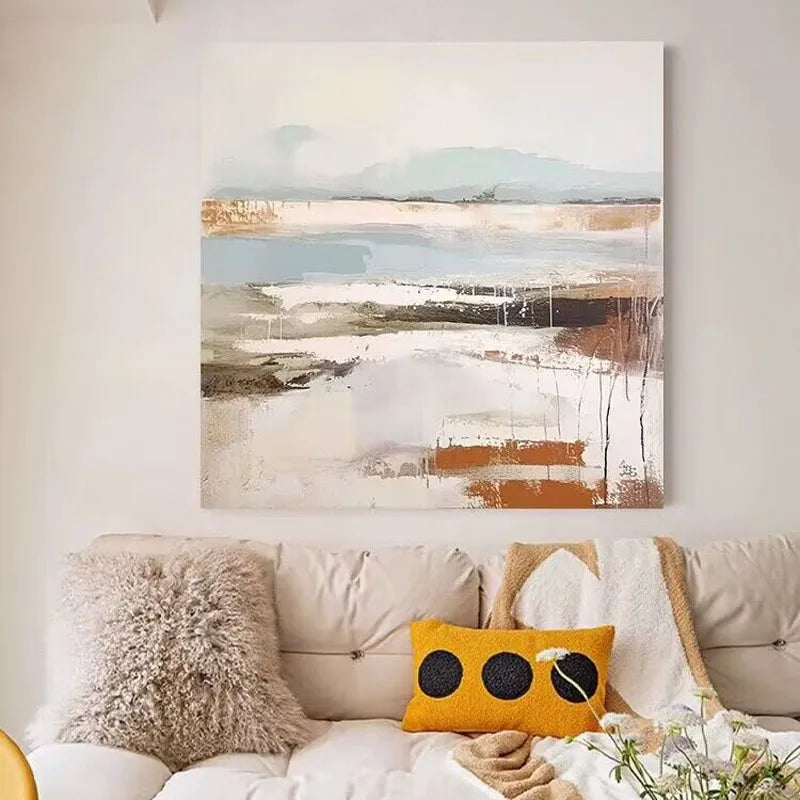 Nordic Abstract Cream Style Handmade Oil Painting Background Hanging Painting Living Room Bedroom Porch Hanging Mural Sofa Room Peaceful Pleasures Health and Wellness No frame 70cmx130cm