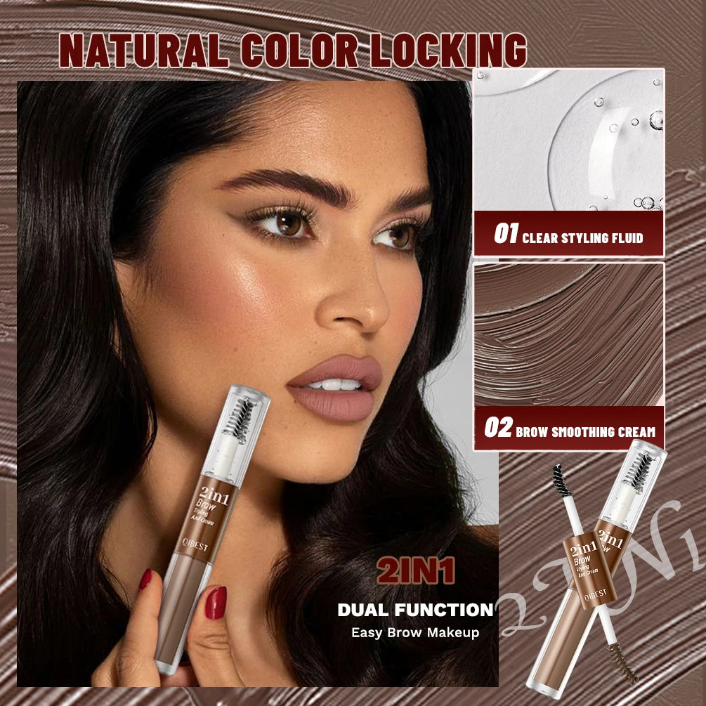 QIBEST Double-head Eyebrow Styling Cream Waterproof 3D Eyebrow Tattoo Tint Setting Gel Wild Brow Pomade Quick-drying Cosmetics Peaceful Pleasures Health and Wellness
